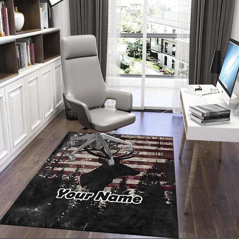 1PC Custom Name American Deer Flag Theme Floor Mat Ideal for Living Room, Game Rooms, Office, Bedroom, Office Floor Mat , Floor Mats for Home