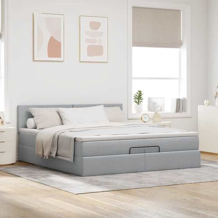 VidaXL Ottoman Bed Frame with Light Grey Mattress 200x200 Cm Fabric 3311401