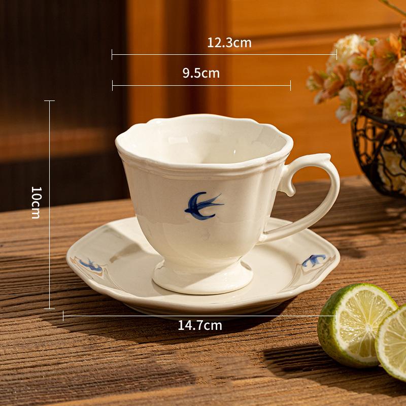 Creative Swallow Pattern Porcelain Cup&saucer Swallow Painted Coffee Mug Dining Table Milk Mugs Afternoon Tea Teacup Juice Cup