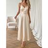 Women Satin Spaghetti Strap High Waist Solid Color Elegant Long A Line Dress