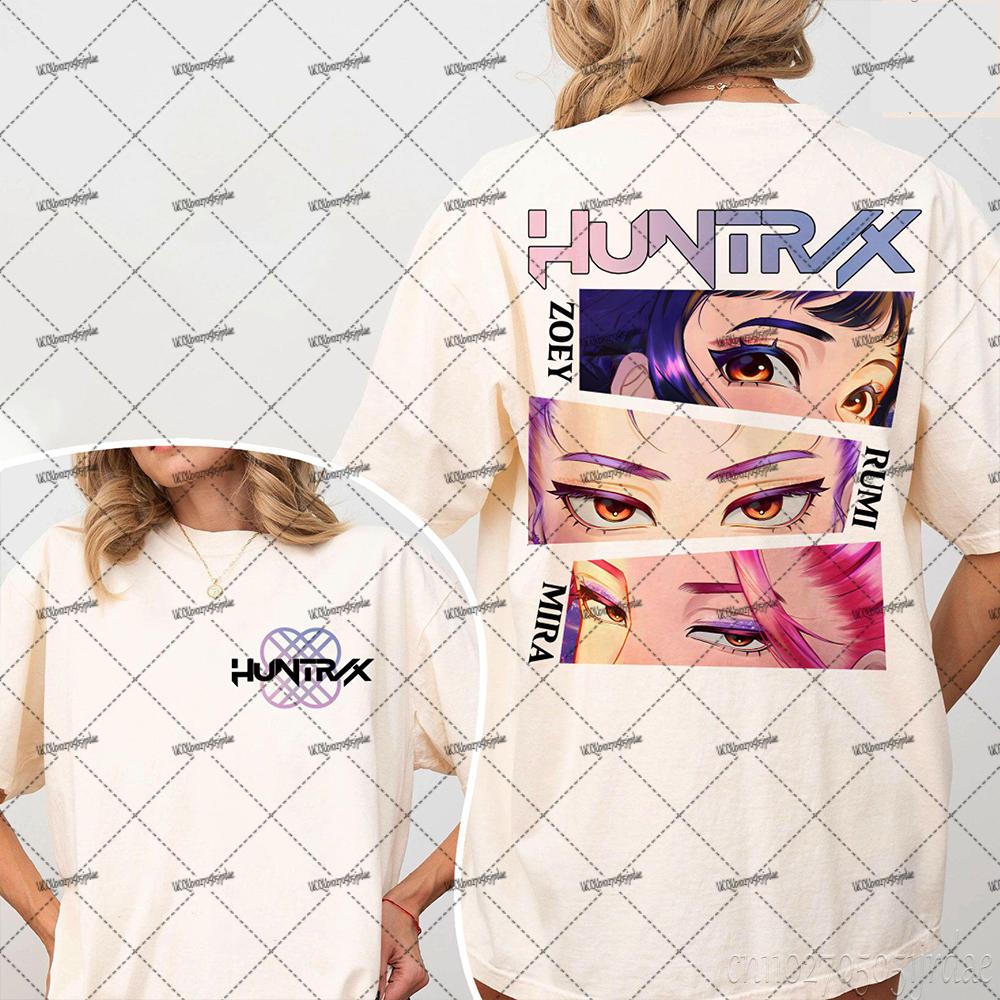 KPop Demon Hunters Huntrix Tshirts For Women Summer New Movie Pattern Short Sleeve Tshirts Oversized YK Street Tops