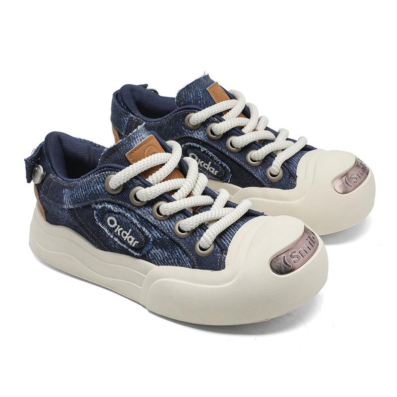 

58088 джинсово-синие смайлики обувь на платформе для пары уродливо-милые с круглым носком повседневные кеды на доске холщовые туфли с большой головой 44 [Male code]