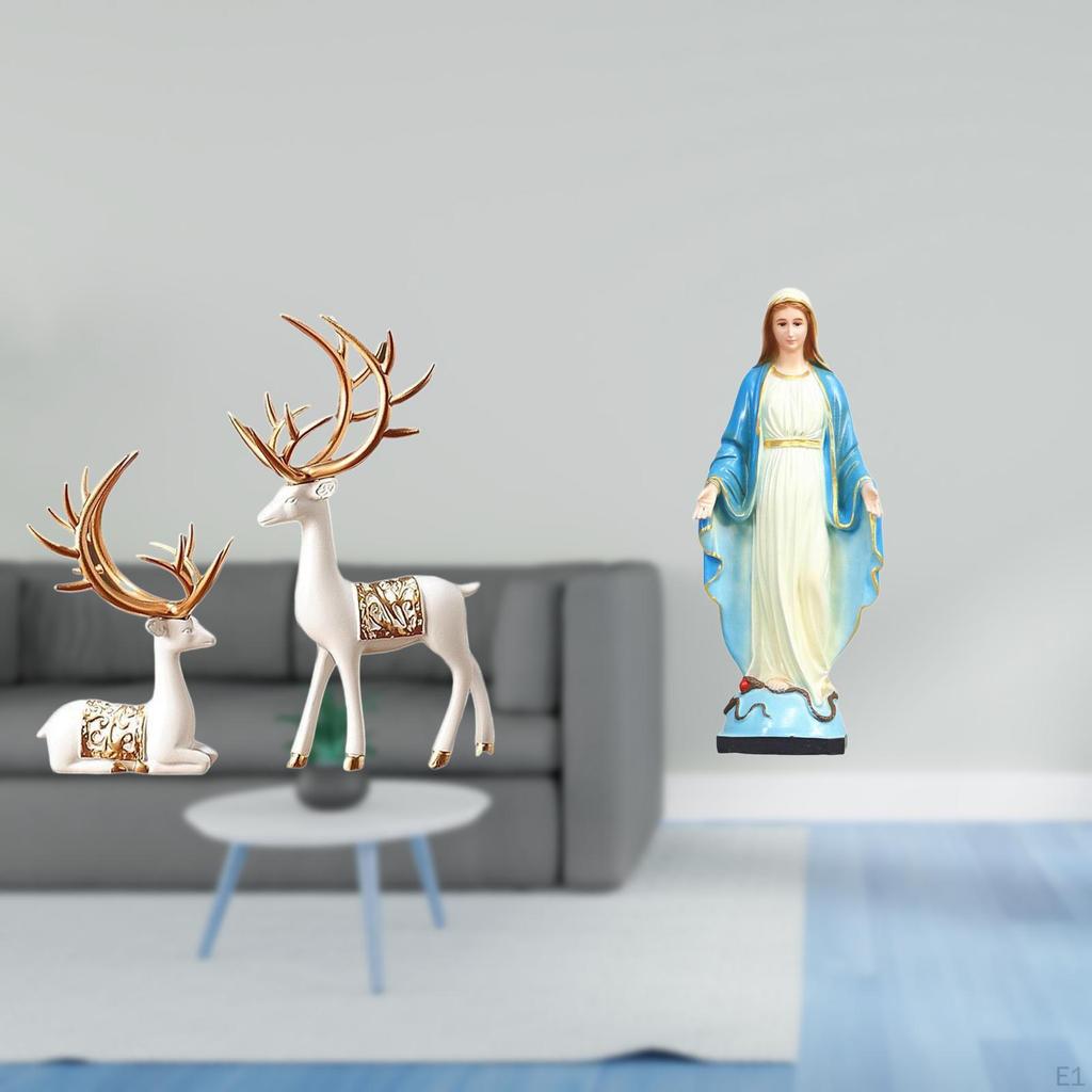 European Reindeer Craft Sculpture And Graceful Lady Mary Figurine Religious Catholic Deer Lover