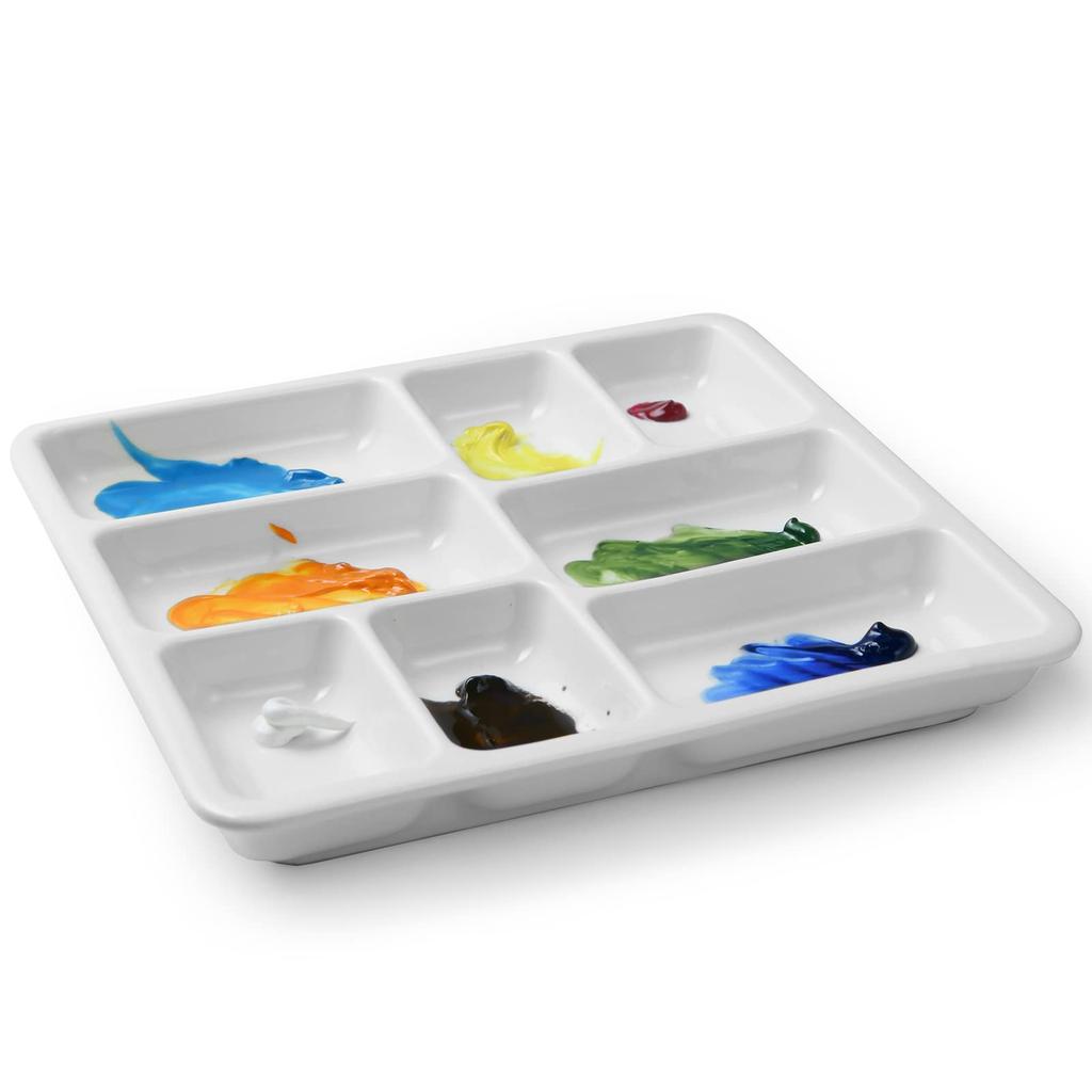 MEEDEN Ceramic Watercolor Palette, 8 Holes, Easy to Clean, Convenient for Color Sorting, Mini Square, 19 x 19 x 2.3 cm