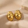 INSSGG European Diamond Quilted Oval Stud Earrings in Titanium Steel