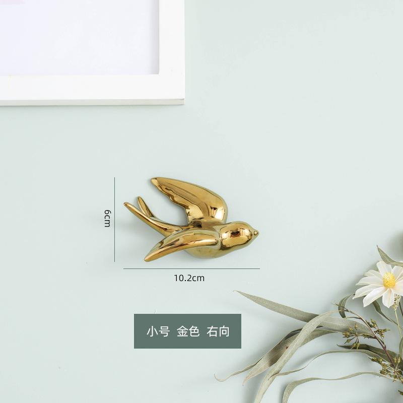 Ceramic Handicrafts Background Wall Decoration Golden Bird Three-dimensional Pendant Swallow Sculpture Home Decoration