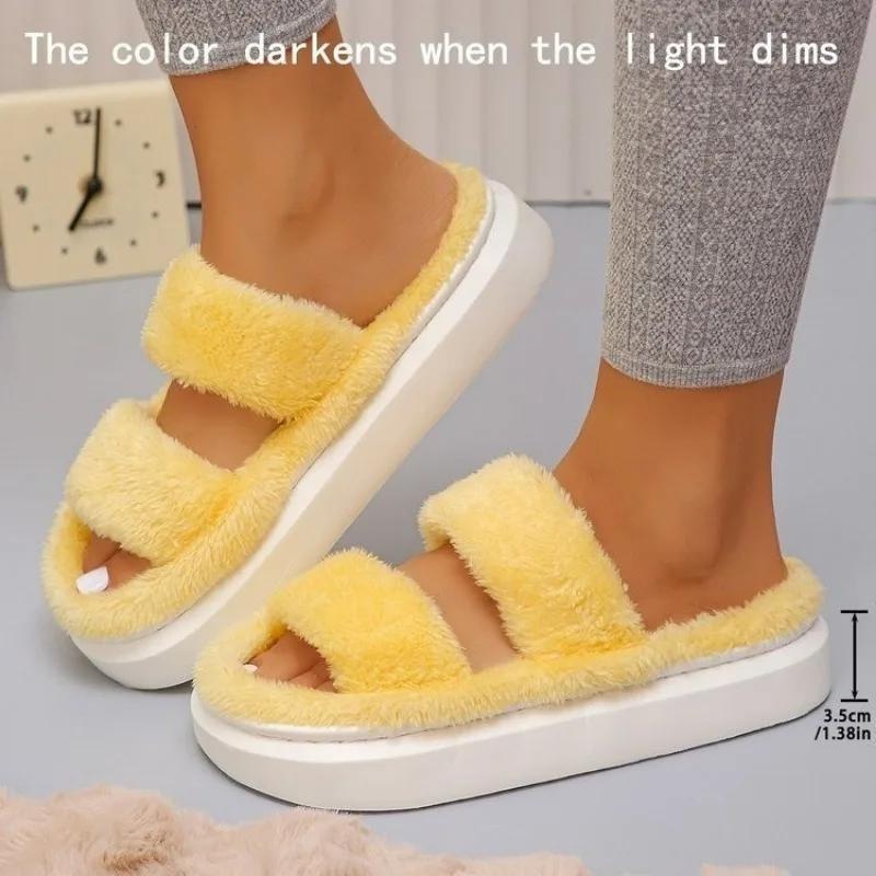 2024 Shoes for Women Open Toe Women's Slippers Home Warm Slippers Women Round Toe Flat with Plus Size Shoes Female Zapatos Mujer