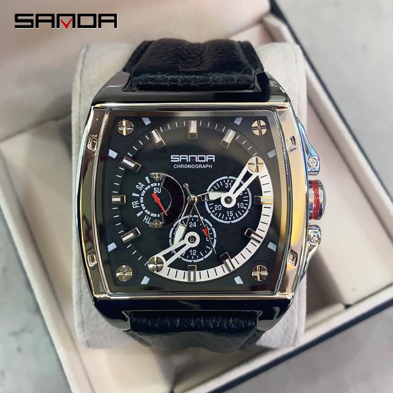 SANDA Hodinky Sanda New Quartz se čtvercovým páskem Tříočka se šesti jehličkovými módními hodinkami na nehty