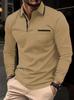 Men Casual Patchwork Pocket Solid Color Turn Down Collar Long Sleeve Plus Size Polo Shirt