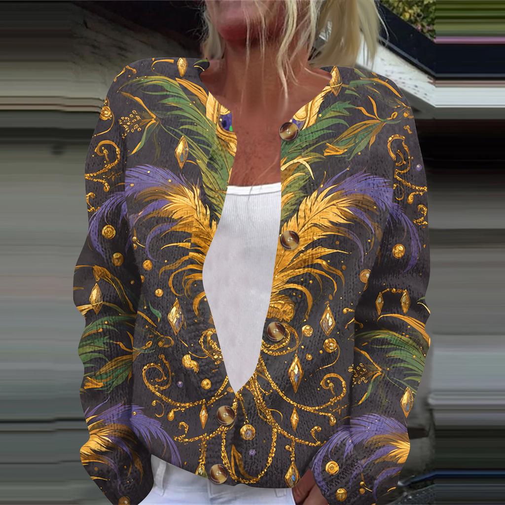 Dámská módní pletená svetrová bunda s dlouhým rukávem a zapínáním na knoflíky