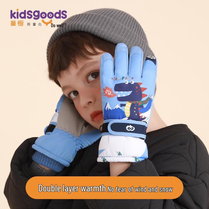 Kids' Waterproof Ski Gloves - Fleece Lined, Thickened Cotton for Winter Play