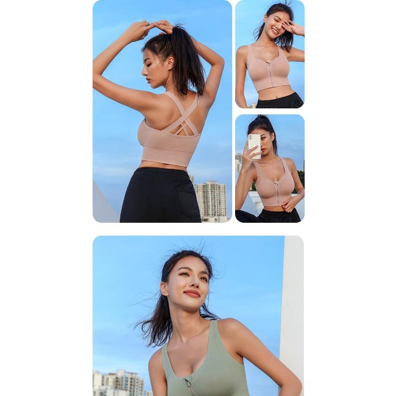Women's High Strength Shockproof Front Zip Sports Bra High Elastic Push Up Anti Sagging Fitness Plus Size Seamless Beauty Back Bra
