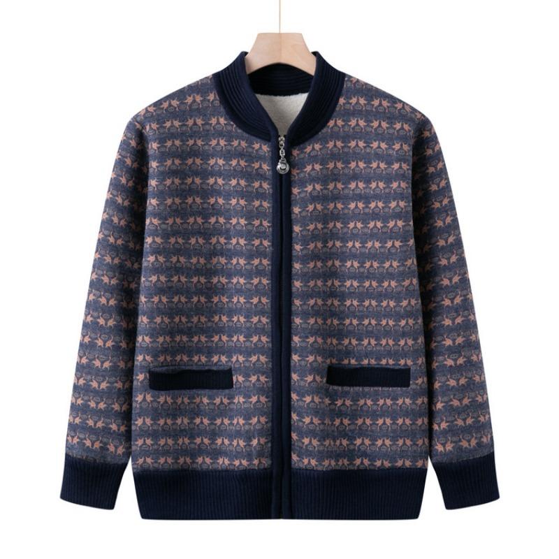 Mom's Autumn and Winter New Plush Top Medium Women's Cardigan Sweater Middle-aged and Elderly Casual Foreign Jacket