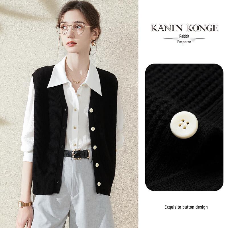 Tuhuang Women's Pure Wool V-Neck Cardigan Vest