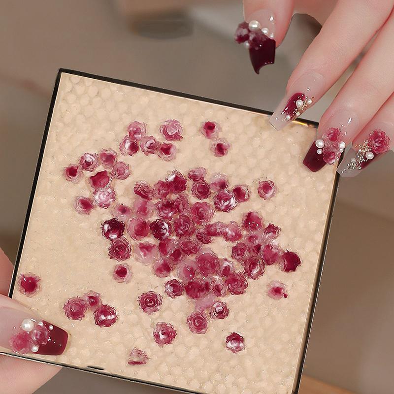 50Pcs 3D Resin Flowers Nail Art Charms Accessories Rose Camellia Nail Decor Diy Nails Decoration Materials Manicure Salon Supply