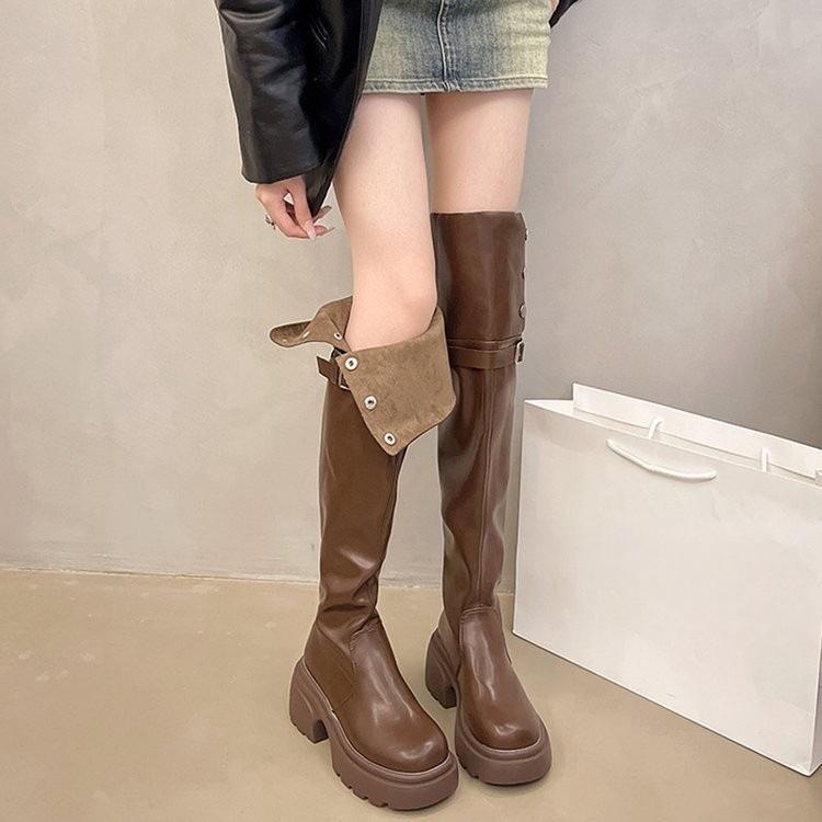 Thick-soled Maillard over-the-knee boots, new season-tall thin two-wear folded long knight boots