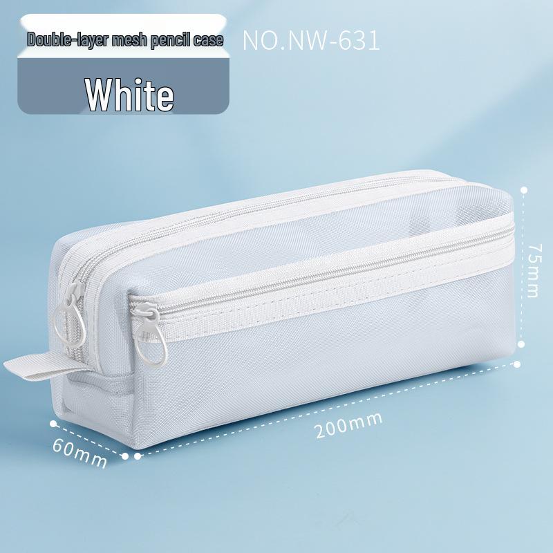 Huajie Double Layer Transparent Pencil Case - Mesh Stationery Bag for Exams