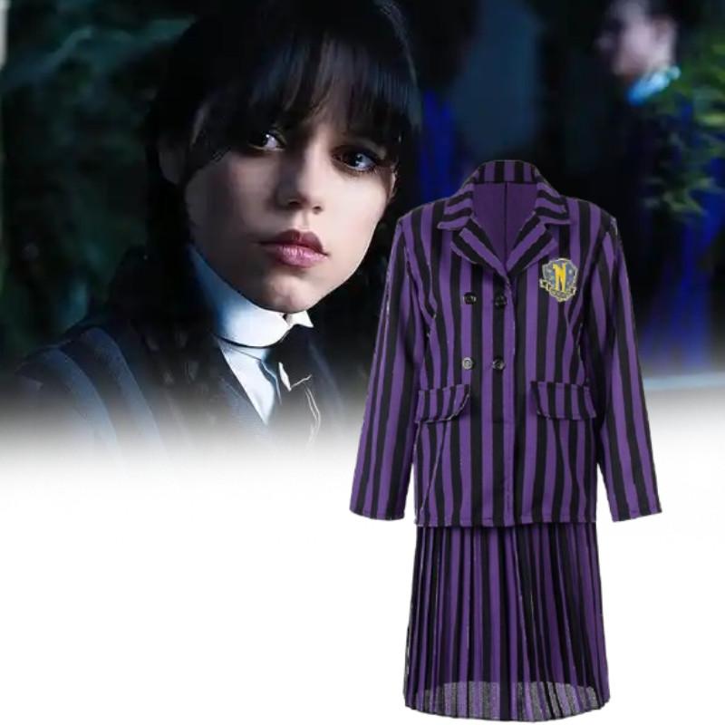 Wednesday Addams Character Cosplay Dress With Polyester Material For Women And Girls