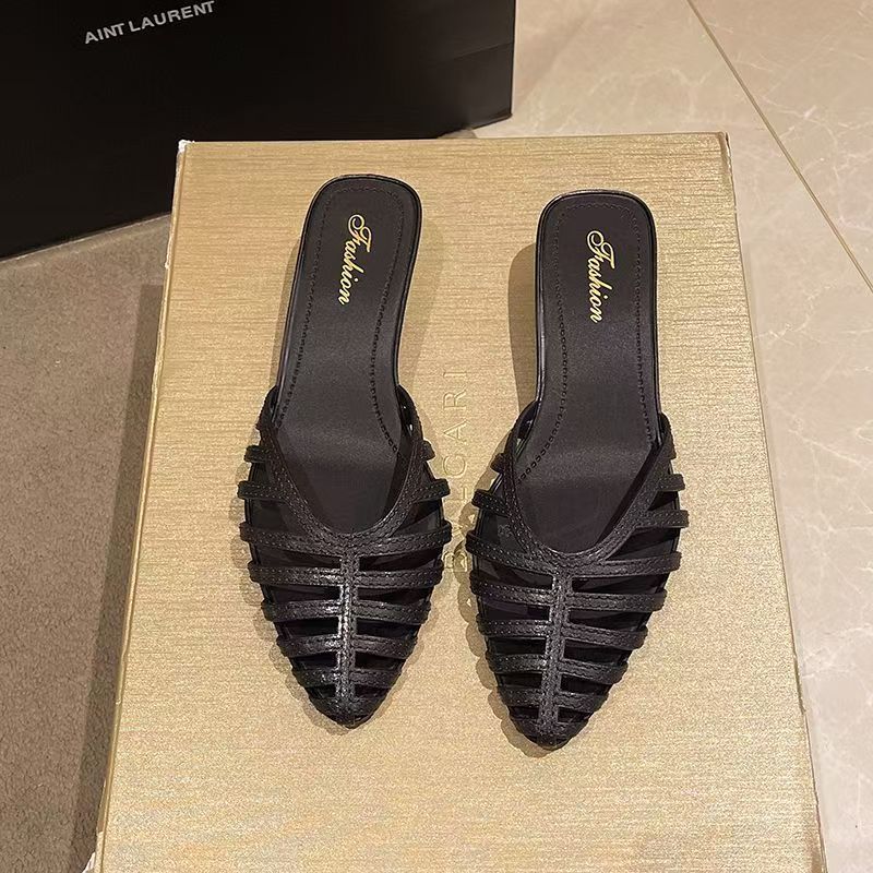 Pantoufles Baotou pour femmes, à talon bas ajouré, mi-mollet, imperméables, antidérapantes, bout pointu, style tongs, sandales modernes pour l'été et la plage.