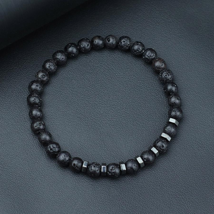 

Minimalist Elegance Men Handmade Stone Beaded Bracelet Cool Riding Wrist Accessories Elastic Stretch Healing Stone Braclet Homme лавовий