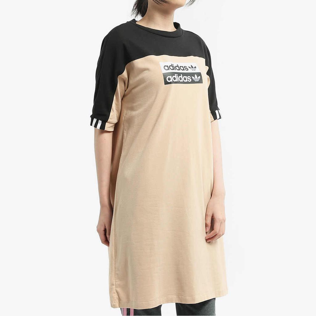 Adidas Originals Comfortable Breathable Round Neck Pullover Short Sleeve Dress Women Dresses Brown EC0774