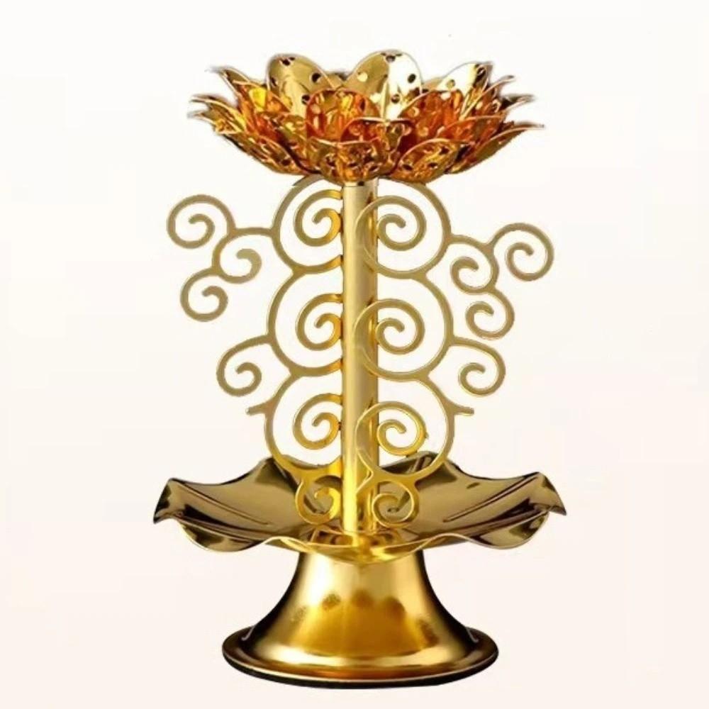 Zinc Zinc Alloy Metal Lotus Lamp Retro Gold Candle Holder Flower Stand Lotus Candlestick  Home Decoration 4.33x1.57 in