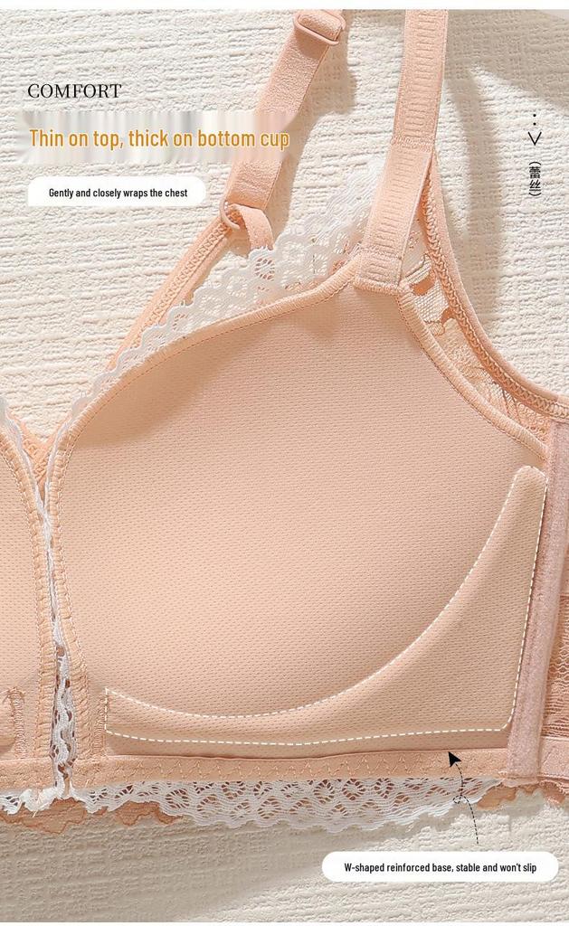 Front Closure Lace Push-Up Bra for Small Breasts - Thin Straps & Beautiful Back Design