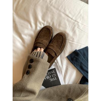 Sheepskin Retro Thick Heel Small Leather Shoes for Women with One Foot Lazy Leather Thick Sole