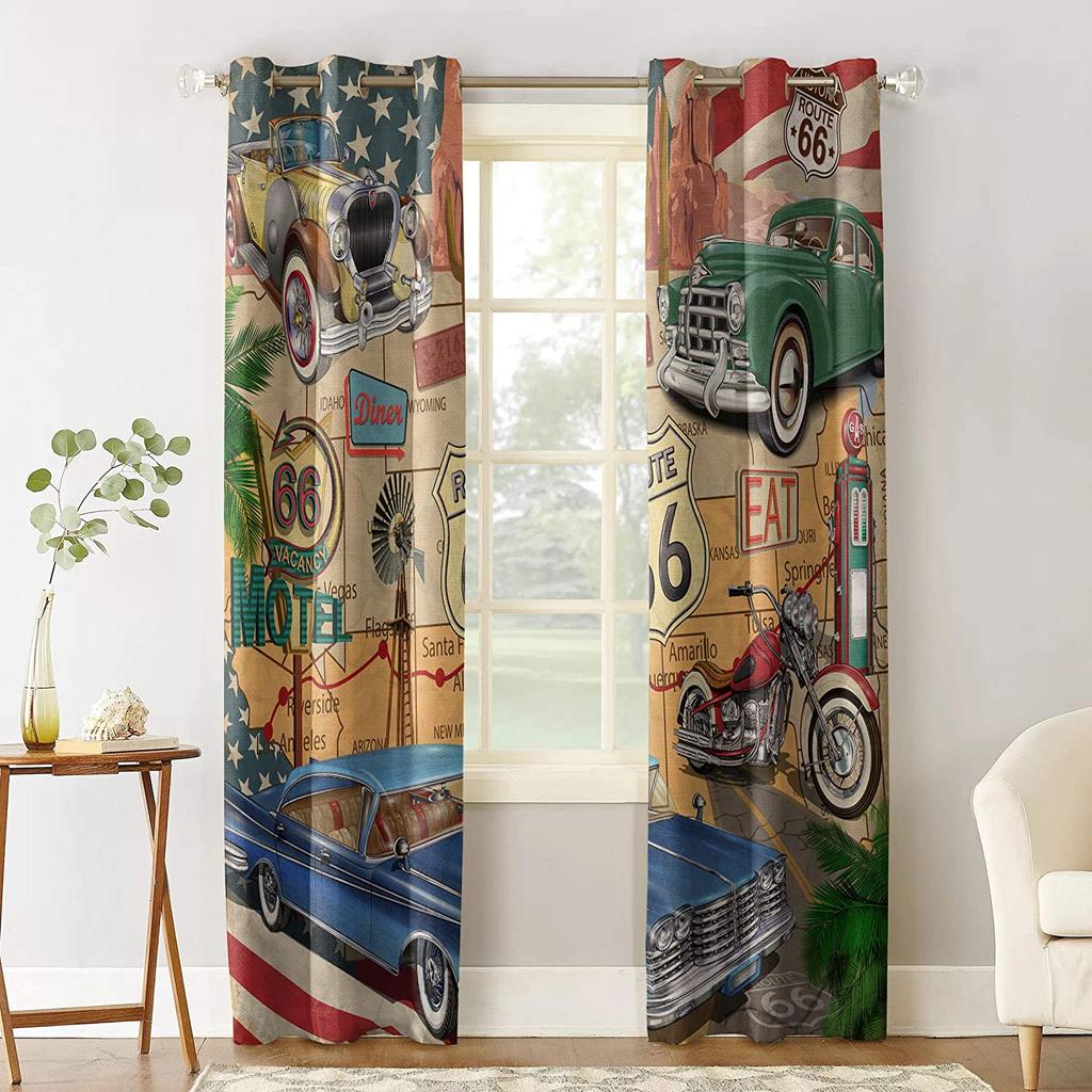 Bedroom Kitchen Curtain Vintage Classic Antique Car Retro Window Curtains for Living Room Decorative Items