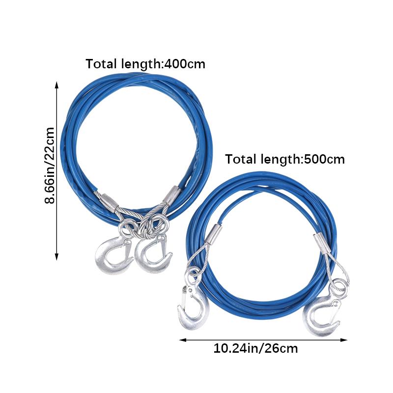4/5M Car Tow Rope Auto Pull Roped 3-7 Tons Steel Wire Tow Ropd Traction Roping Trailer Pulls Rope With Hooks Car Emergency Tool