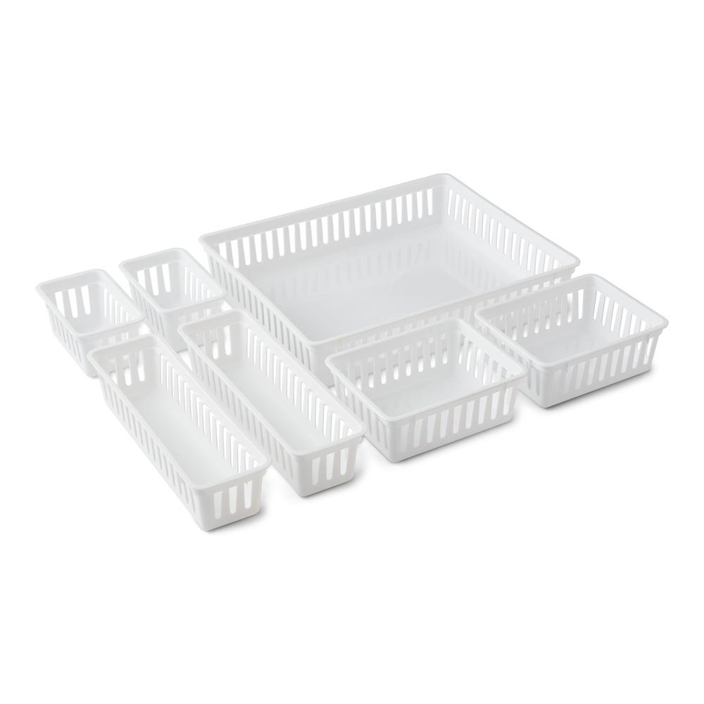 

Set of 7 Plastic Drawer Storage Organizer Bins Office Kitchen Tools Accessories Slotted Design Dishwasher Safe Stackable United States