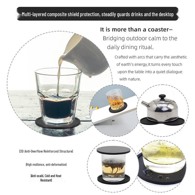 Round Non-slip Silicone Coaster - 10cm Heat-resistant, Drip-proof, Customizable Logo for Water and Coffee Cups.