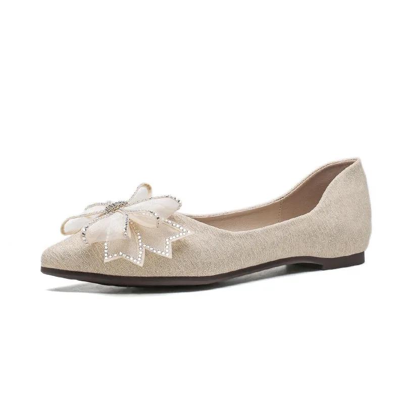 Fashion French Style Elegant Party Woman Flats With Bow Slip-on Pointed Toe Lastest Summer 2025 Quick Delivery Shoe Non Shoes for Women