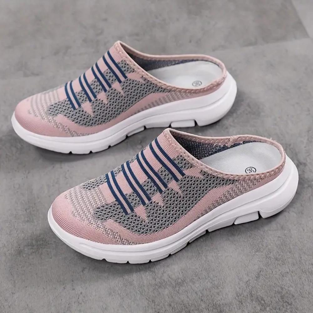 Women's Breathable Knit Mule Sneakers, Casual Slip On Outdoor Shoes, Women's Comfortable Shoes