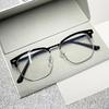 Elegant Men's Classic Vintage Half-Frame Glasses Sleek Black Anti-Blue Light PC Lenses for Computer Use Durable Metal