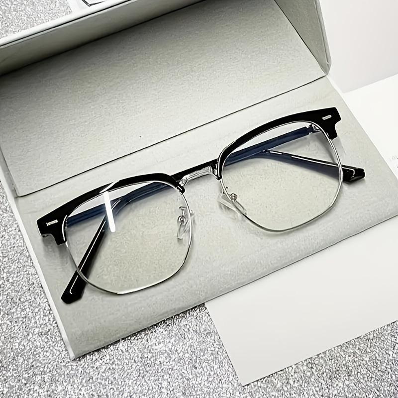 Elegant Men's Classic Vintage Half-Frame Glasses Sleek Black Anti-Blue Light PC Lenses for Computer Use Durable Metal