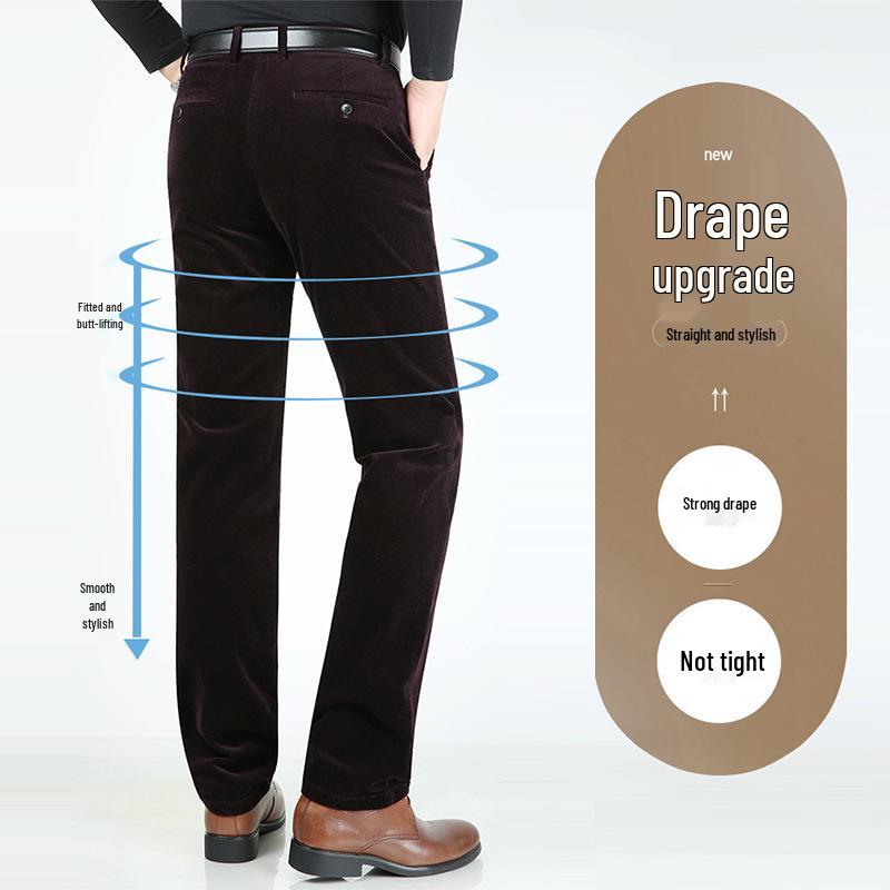 Men's Loose Straight-Leg Corduroy Pants - Pure Cotton Casual Wear for Autumn/Winter