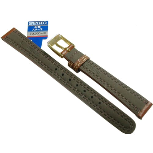 Seiko DED9 12mm Women's Smooth Leather Watch Band with Double Stitching, Brown