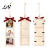 Hollow Photo Display Pendant Christmas Wooden Hanging Picture DIY Frame Ornament Holder with Personalized Decor Ribbon Bow Holiday Tree Decor