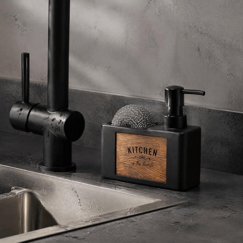 Press Type Kitchen Soap Dispenser with Sponge Holder Bathroom Hand Wash Bottle  Restaurant