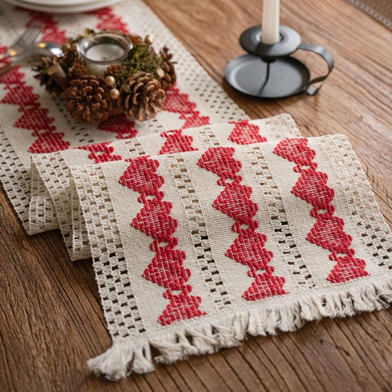 Table Flag Cotton Hemp Red Love Wedding Color Weaving Natural Material American Festival Party Dining Table Decoration