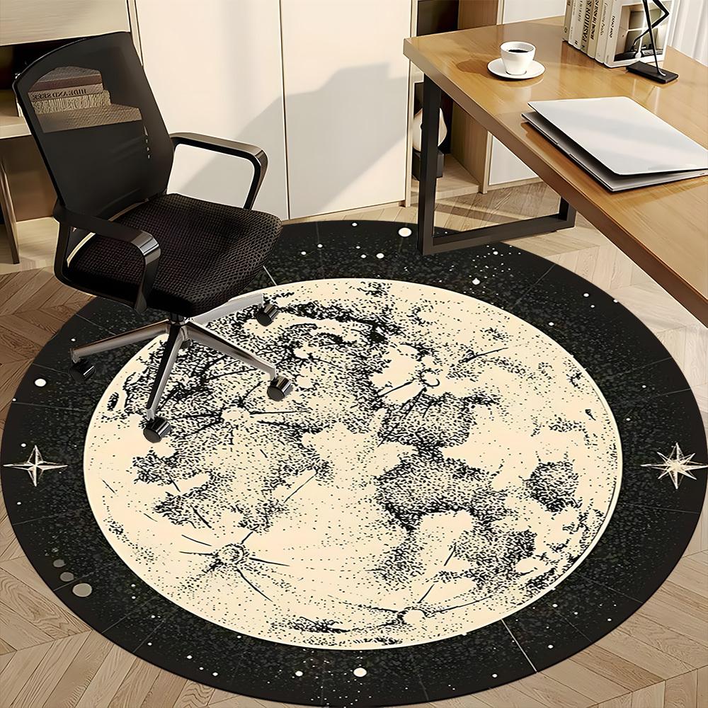 1pc Moon Celestial Office Round Area Rug, Mat Suitable ForOffice, Under Office Chairs Bedroom Living Room Home Decor, Room Deco