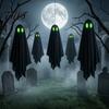 Durable Halloween Ghosts Hanging Ghost Outdoor Decoration, Spooky Black Fabric with Green Tree Decorations Eyes for Outside Tree, Porch, Yard,