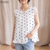 ZANZEA Women Summer Casual Polka Dot Print Loose Sleeveless Tank Tops