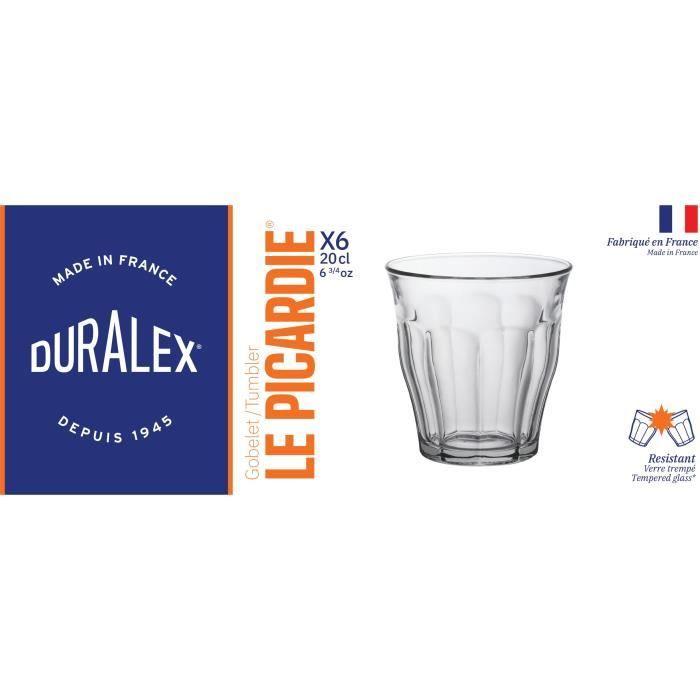 Gobelet - DURALEX - Picardie Transparent - 22 Cl - Verre Trempé - Lot De 6 Pièces