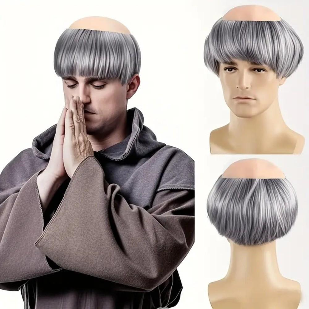 Dress Up Short Straight Bald Head Wigs Anime Halloween Balding Wig Role Play
