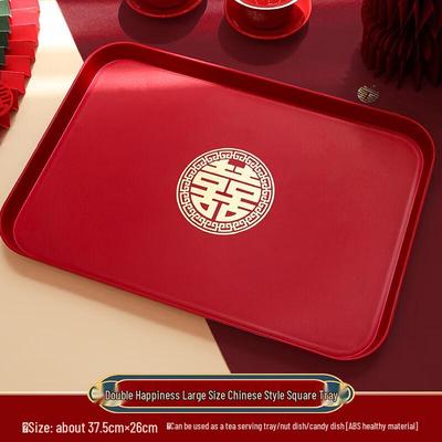 W&H Chinese Style Round Red Candy & Fruit Serving Tray (Set of 4)