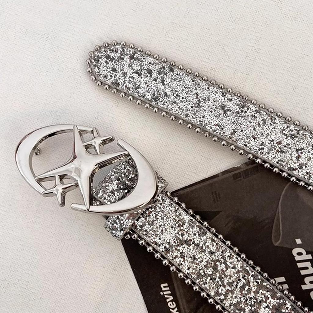Bling Bling Gal Silver [Lamerry] Belt, Sparkly, Y2K, Belt, Glitter, Rhinestones, Flashy, Studs, 104cm, Women's, Men's,