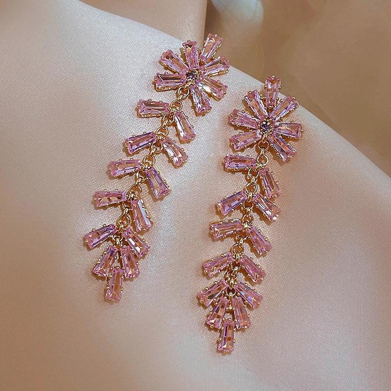 

Elegant Zircon Fishbone Wheat Tassel Silver Earrings for Women