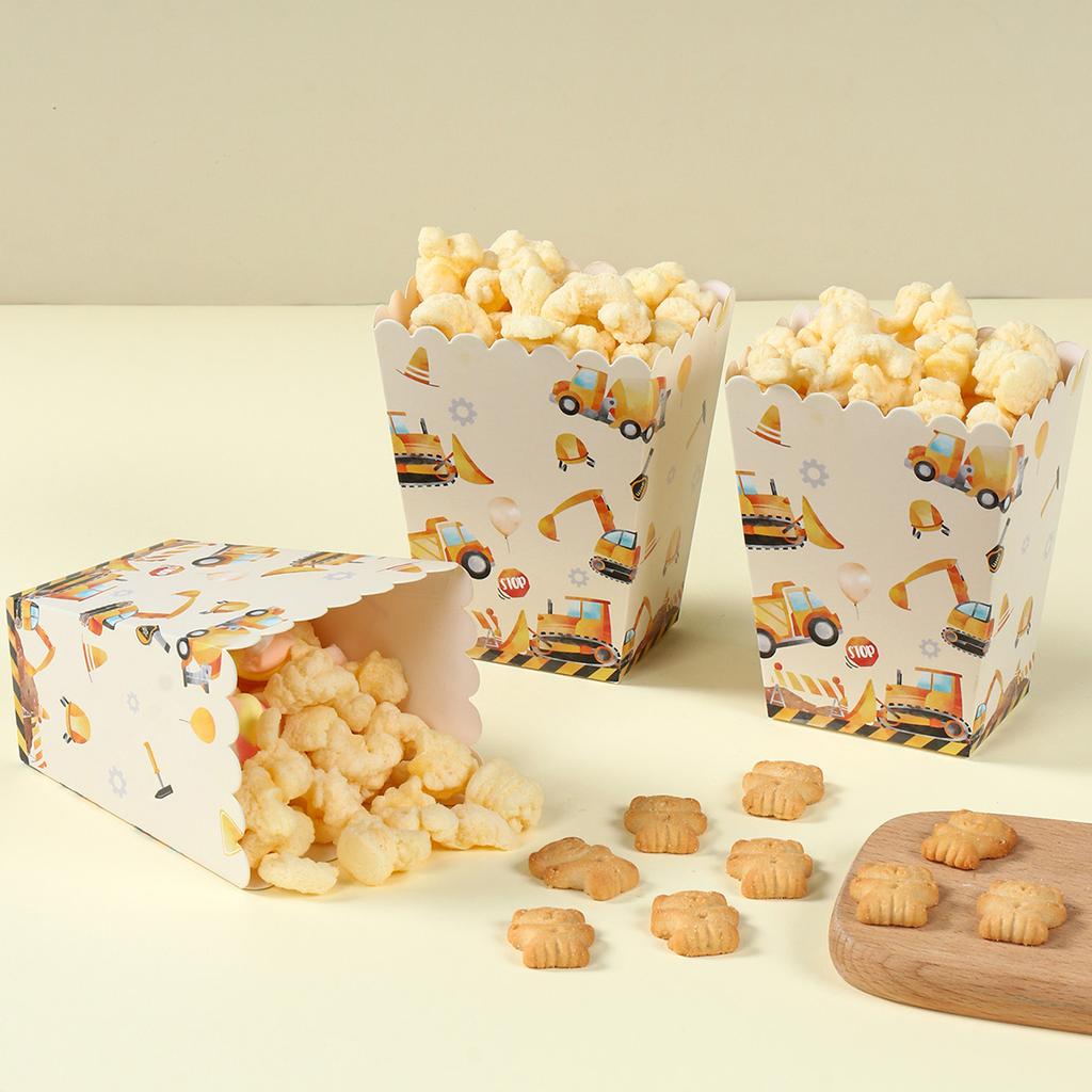8pcs Construction Popcorn Box Engineering Excavator Vehicle Birthday Party Decor Kids Baby Shower Construction Party Supplies